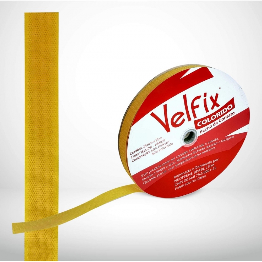 Velcro Compatível Colorido Costura 50mm Rolo C/ 5 Metros - Amarelo Sol