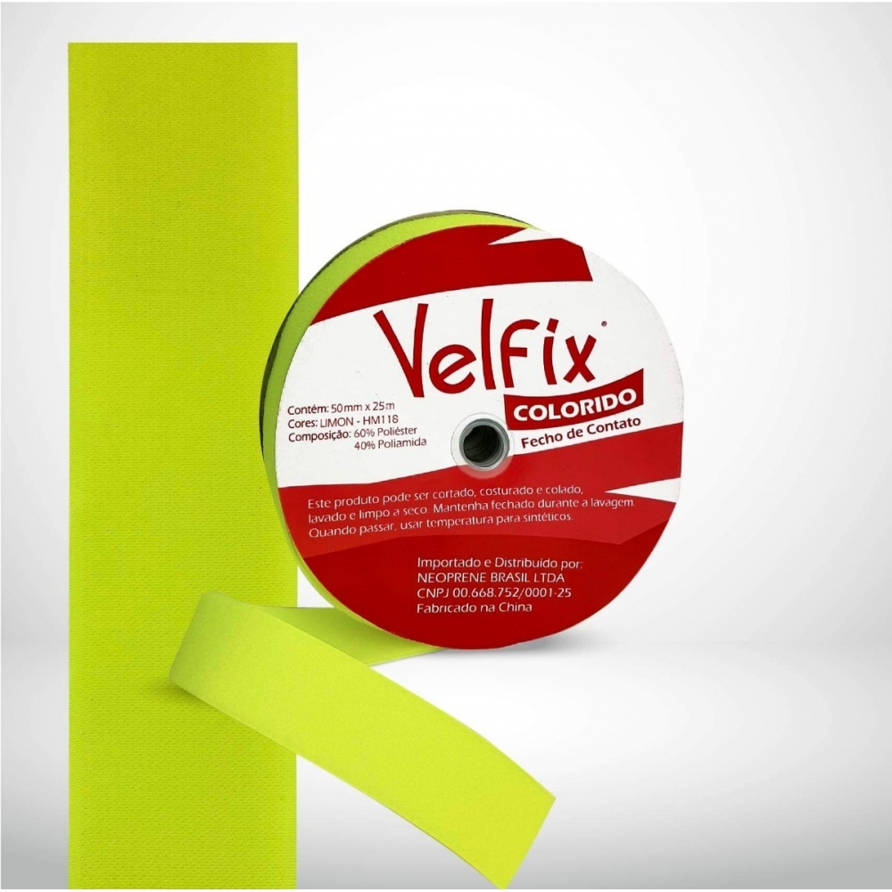 Velcro Compatível Colorido Costura 25mm Rolo C/ 5 Metros  - Verde Limão